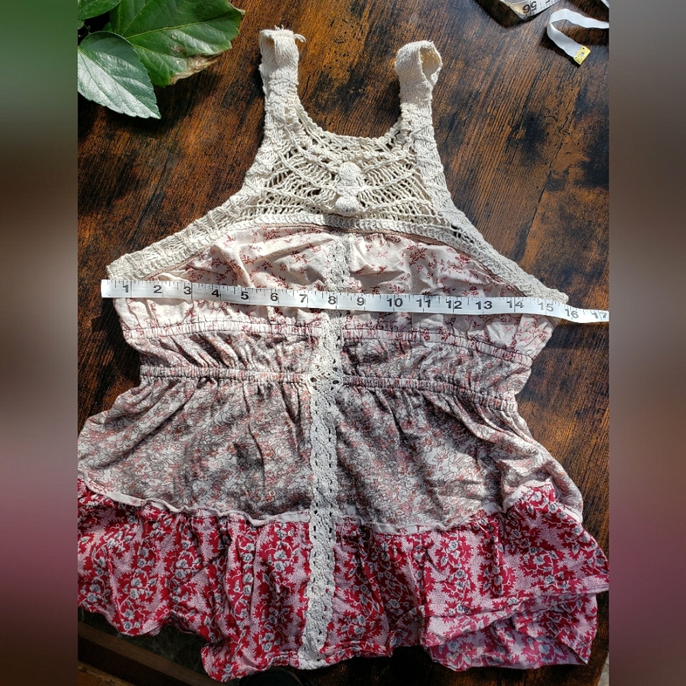 Free People XS boho high neck peplum high back crochet lace quilt top
